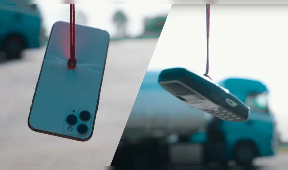 Para esta prueba de resistencia, el YouTuber usó un dron para elevar el iPhone 11 Pro junto al Nokia 3310 a 300 metros de altura. Foto captura: YouTube Para esta prueba de resistencia, el YouTuber usó un dron para elevar el iPhone 11 Pro junto al Nokia 3310 a 300 metros de altura. Foto captura: YouTube
