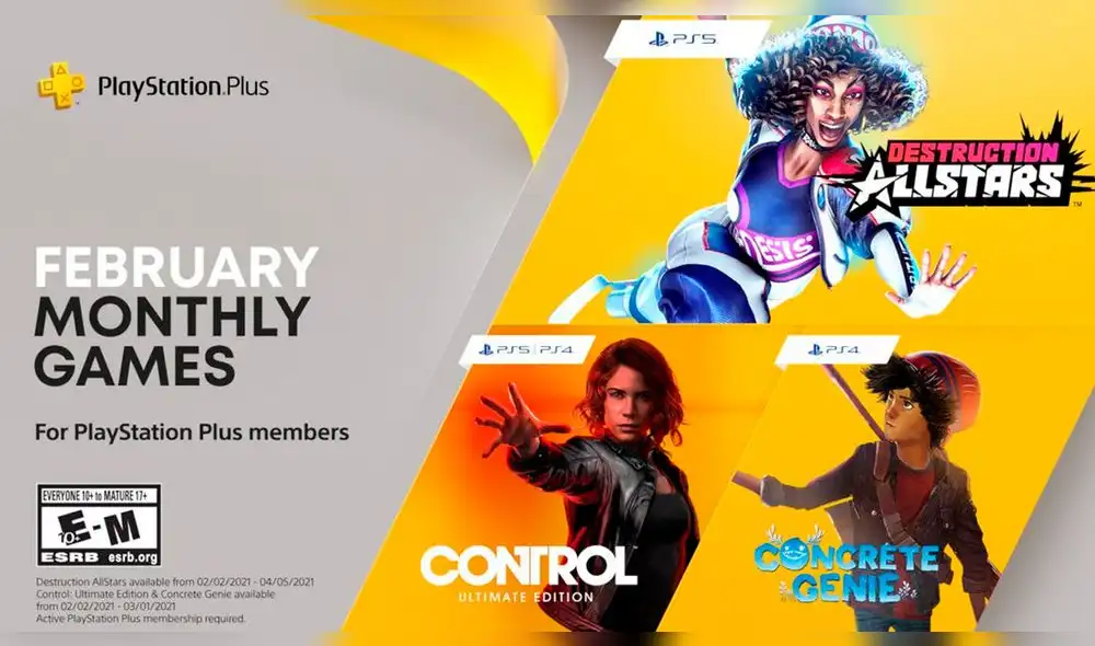 PlayStation confirma que Control Definitive Edition, Concrete Genie y Destructions AllStars son los juegos gratis de febrero para PS4 y PS5. Foto: PlayStation