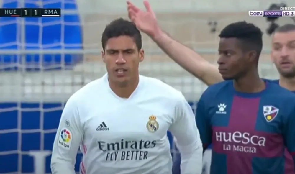 Varane se encargó de poner la igualda en el Estadio El Coraz de Huesca. Foto: beIN Sports