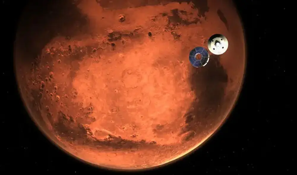 Representación de la nave que lleva a Perseverance llegando a Marte. Foto: NASA Representación de la nave que lleva a Perseverance llegando a Marte. Foto: NASA