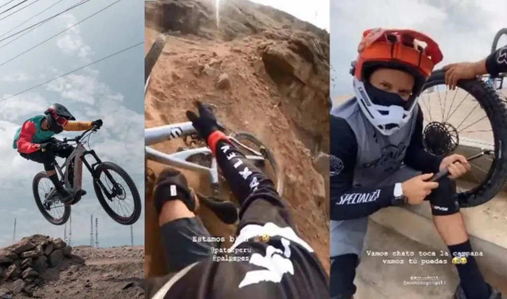 Hugo García fue auxiliado por Mario Hart, quien le ayudó a inflar la llanta de su bicicleta. Foto: Hugo García / Instagram