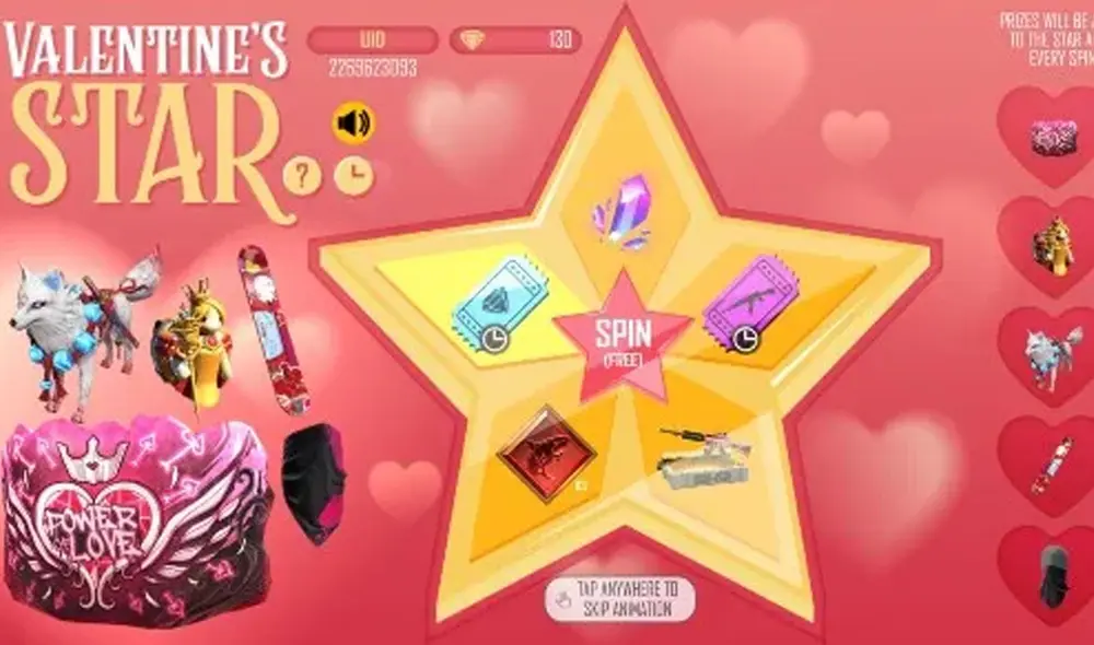 Gira la estrella de San Valentín para ganar premios. Foto: Garena.