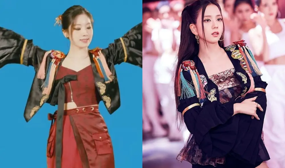 Similitud en los trajes de Dahyun y Jisoo, miembros de TWICE y BLACKPINK, respectivamente. Foto: composición LR / Newsen / YG