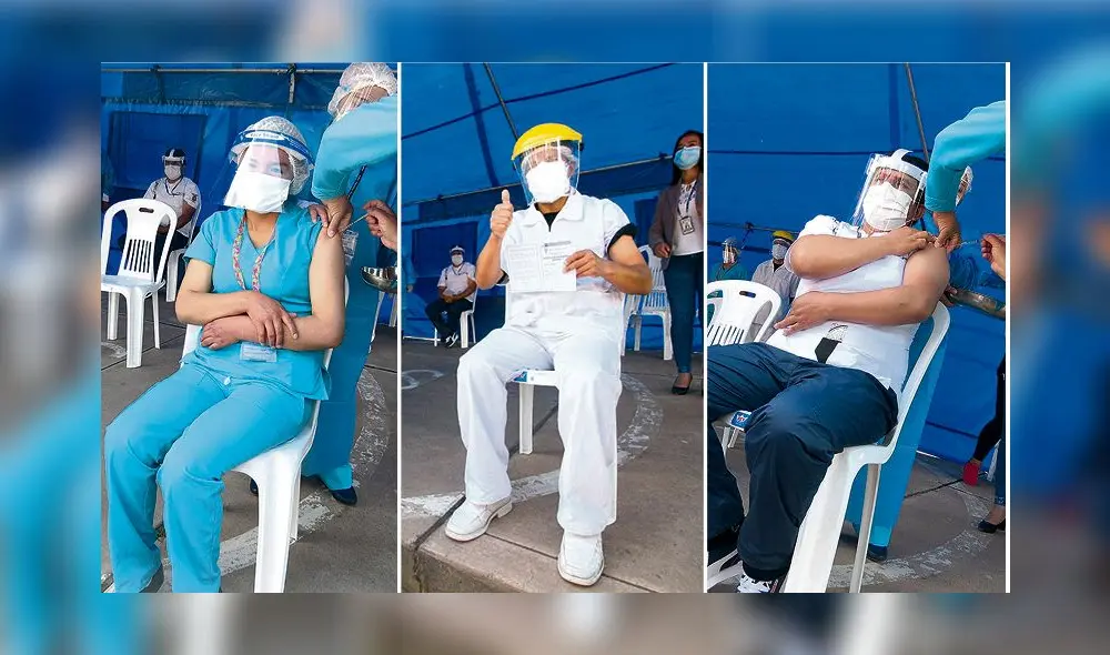 Vacunado. El jefe del área COVID-19 del Hospital Regional del Cusco, Enrique Arana, fue el primero en recibir la vacuna. Le siguió la enfermera Olga Cutipa. Vacunado. El jefe del área COVID-19 del Hospital Regional del Cusco, Enrique Arana, fue el primero en recibir la vacuna. Le siguió la enfermera Olga Cutipa.
