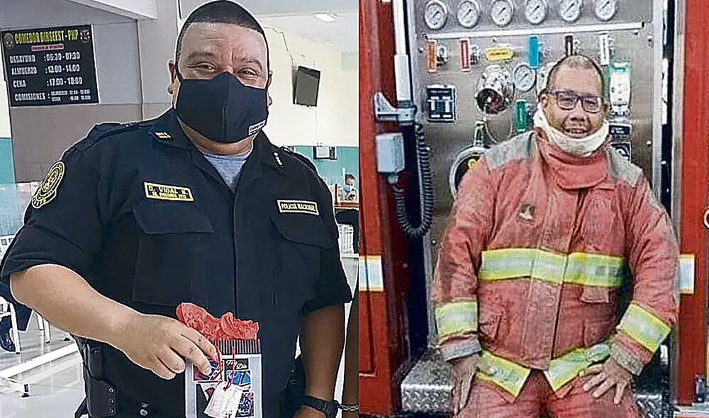 Dolor. Suboficial PNP Oscar Vidal Santana y subteniente CBP Giancarlo Alarcón Medina. Foto: difusión