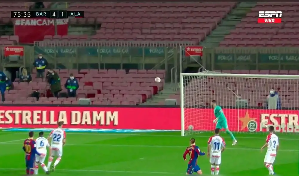 Lionel Messi anotó su gol número 15 en la temporada 2020/21. Foto: captura ESPN Lionel Messi anotó su gol número 15 en la temporada 2020/21. Foto: captura ESPN
