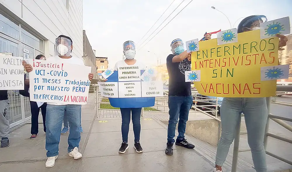 Olvidados. Personal del hospital Kaelin demanda vacunas. Foto: URPI-GLR Olvidados. Personal del hospital Kaelin demanda vacunas. Foto: URPI-GLR