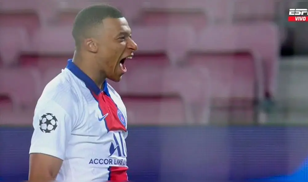 Kylian Mbappé marcó su doblete en su primer partido en el Camp Nou. Foto: captura/ESPN