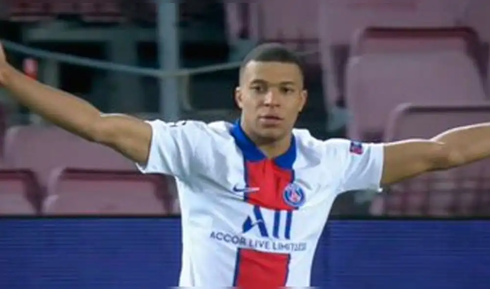Mbappé anotó su primer triplete con la camiseta del PSG en el Camp Nou. Foto: captura/ESPN Mbappé anotó su primer triplete con la camiseta del PSG en el Camp Nou. Foto: captura/ESPN