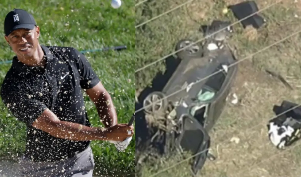 Así quedó el auto de Tiger Woods tras accidente automovilístico. Foto: Composición GLR / EFE-Telemundo