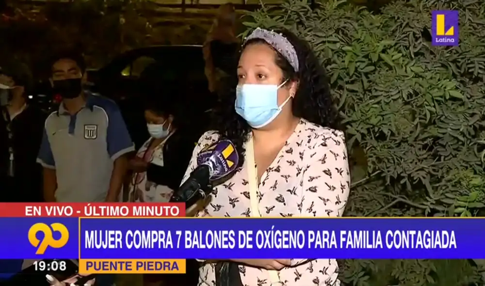 Mujer contó que busca llenar varios balones de oxígeno para sus seres queridos que padecen de COVID-19. Foto: captura de Latina Noticias Mujer contó que busca llenar varios balones de oxígeno para sus seres queridos que padecen de COVID-19. Foto: captura de Latina Noticias