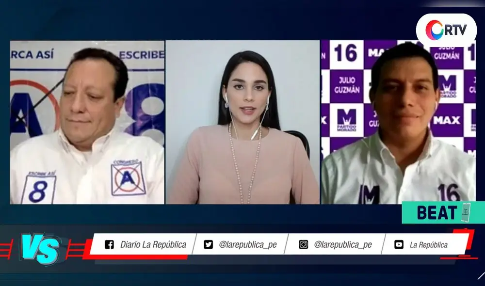 Debate entre Max Peralta del Partido Morado y Miguel Saldaña de Alianza para el Progreso en #VersusElectoral. Foto: captura/RTV