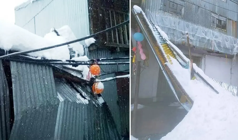 La nevada que cayó por cuatro días seguidos dañó estructuras de casas. Foto: Puno Noticias.Pe
