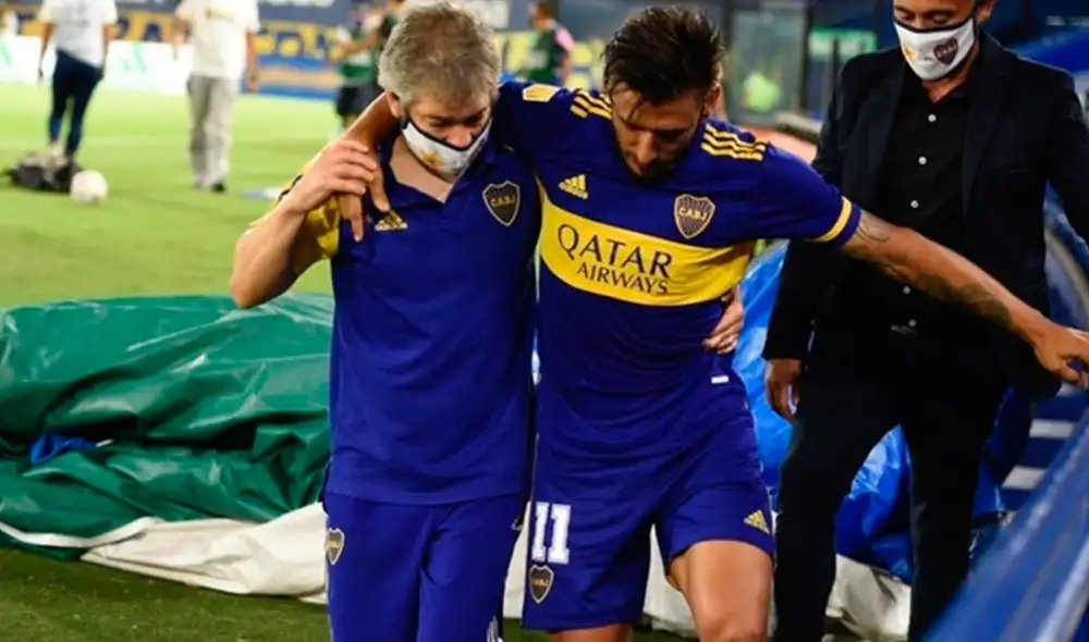 Eduardo Salvio (Boca Juniors) salió golpeado del partido ante Sarmiento a los 20 minutos del primer tiempo. Foto: AFP Eduardo Salvio (Boca Juniors) salió golpeado del partido ante Sarmiento a los 20 minutos del primer tiempo. Foto: AFP