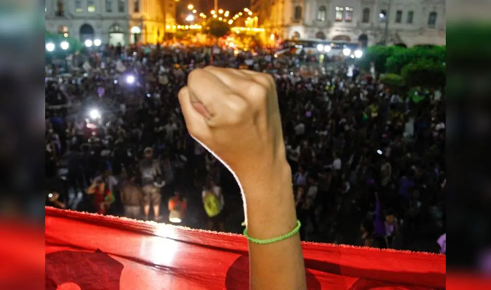 Momento de la marcha por el 8 de marzo, Día Internacional de la Mujer, en la Plaza San Martín de Lima, Perú. Foto: La República/Renato Pajuelo Zorrilla