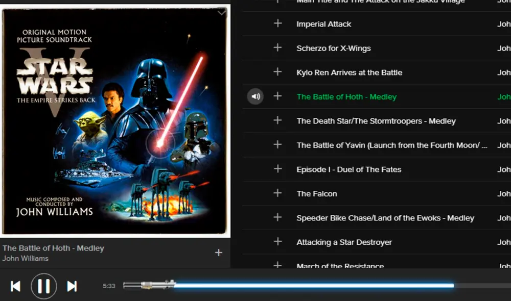 Solo basta con escribir un código secreto en el buscador de Spotify para activar la temática de Sta Wars. Foto: Impulso Negocios