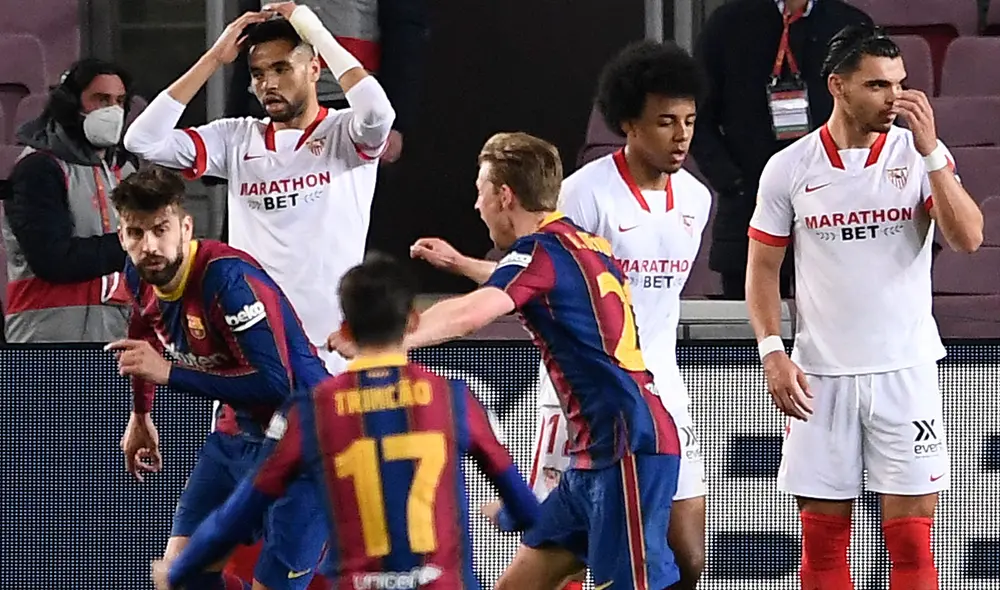 FC Barcelona y Sevilla juegan por la semifinal de vuelta de la Copa del Rey. Foto: AFP