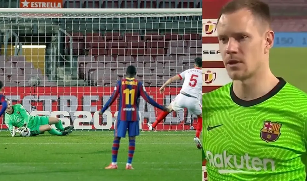 Ter Stegen tapó penal a Lucas Ocampos. Foto: Composición GLR/BarcaTV-EFE