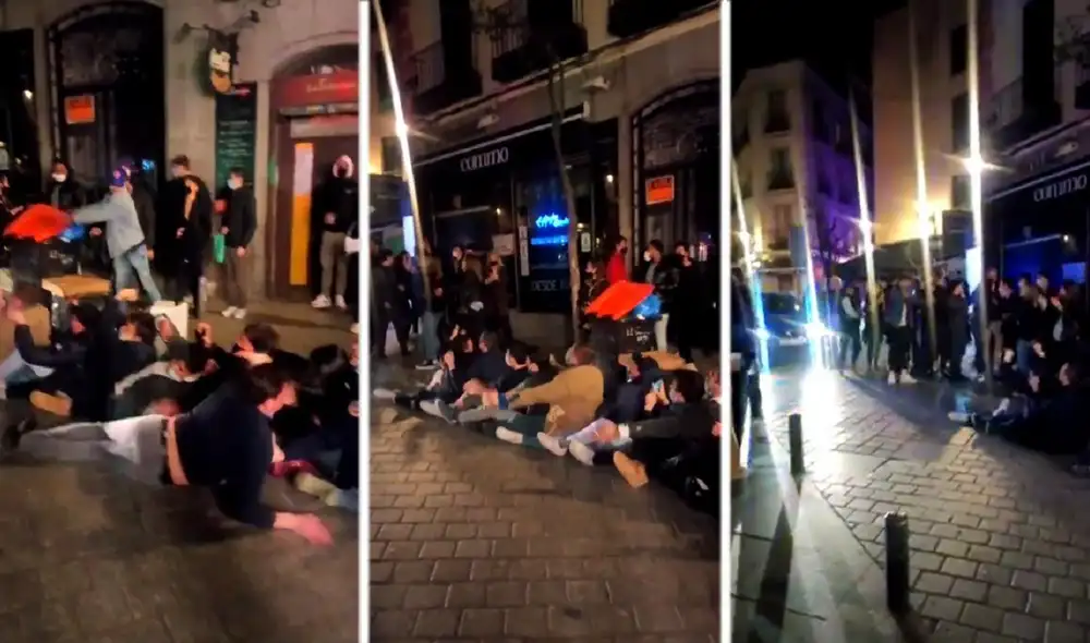 Decenas de jóvenes en Madrid fueron grabados mientras jugaban, antes de que arribara la Policía al lugar. Foto: difusión Decenas de jóvenes en Madrid fueron grabados mientras jugaban, antes de que arribara la Policía al lugar. Foto: difusión
