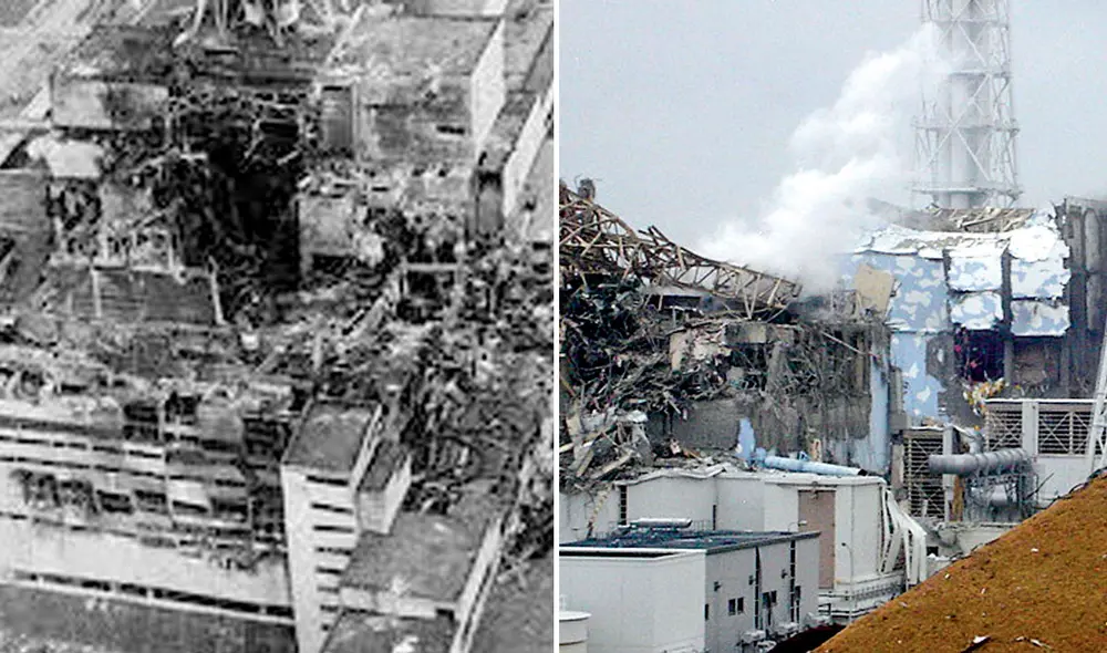 Los accidentes nucleares de Chernóbil (Ucrania, 26 de abril de 1986) y Fukushima (Japón, 11 de marzo de 2011). Foto: Wikipedia / Britannica