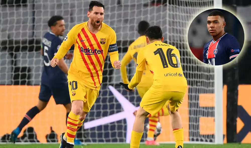 Pedri asistió a Messi para el 1-1 del Barcelona ante el PSG en el Parque de los Príncipes. Foto: AFP
