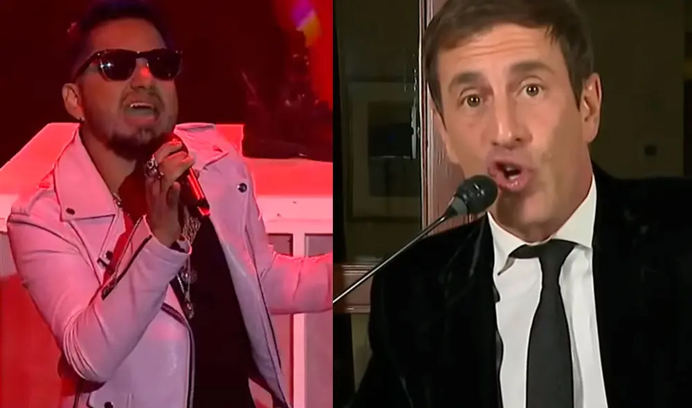 Gaona y Mike Bravo, imitador de Marilyn Manson, dejaron todo en el escenario con su interpretación del tema “Highway to hell”. Foto: captura Latina