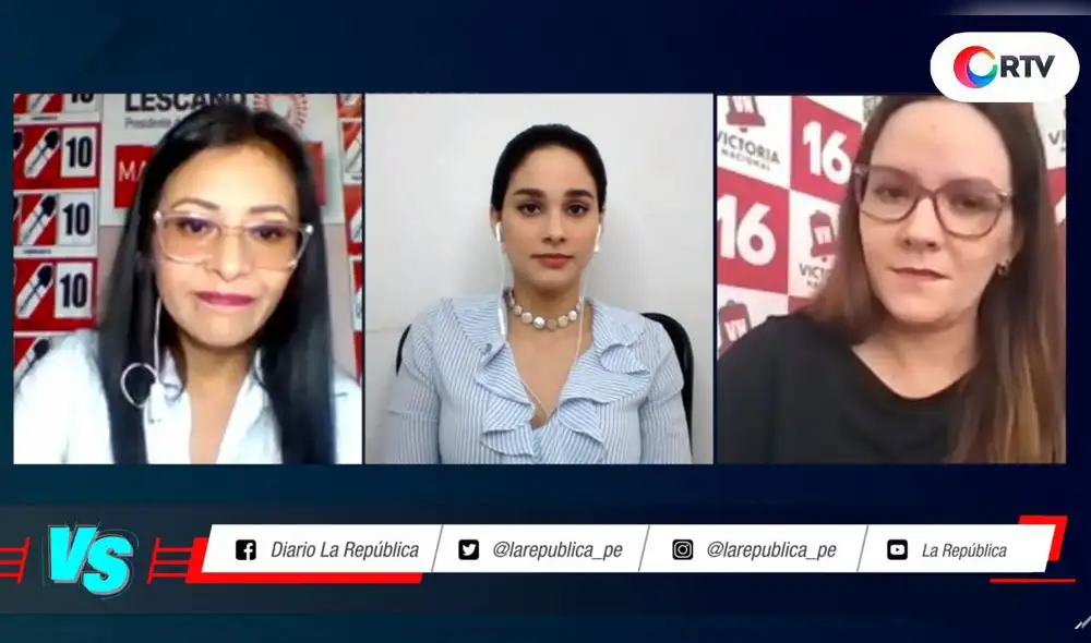 Debate entre María Espinoza, del partido Acción Popular, y Agnieszka Céspedes, de Victoria Nacional, en #VersusElectoral. Foto: captura/RTV Debate entre María Espinoza, del partido Acción Popular, y Agnieszka Céspedes, de Victoria Nacional, en #VersusElectoral. Foto: captura/RTV