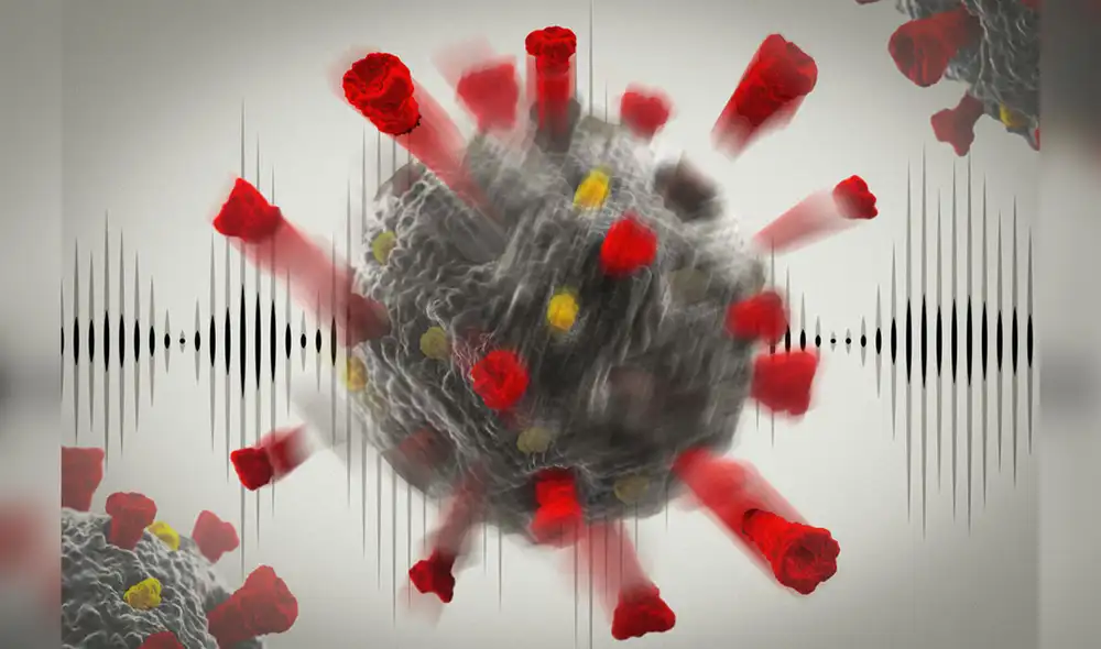 Representación artística del coronavirus sometido a vibraciones de ultrasonido. Foto: MIT