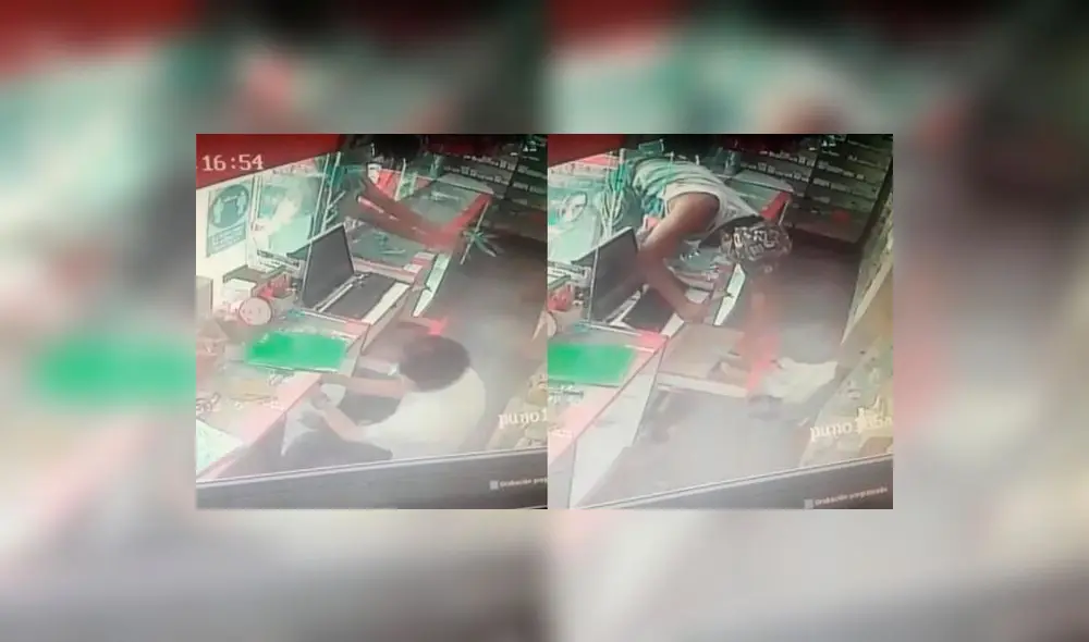 El trabajador del lugar se enfrentó con el ladrón golpeándolo con una silla. Foto: captura de video El trabajador del lugar se enfrentó con el ladrón golpeándolo con una silla. Foto: captura de video