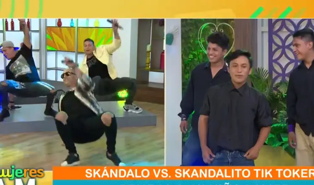 El versus de baile entre Skándalo y Skandalito en Mujeres al mando. Foto: captura de Latina