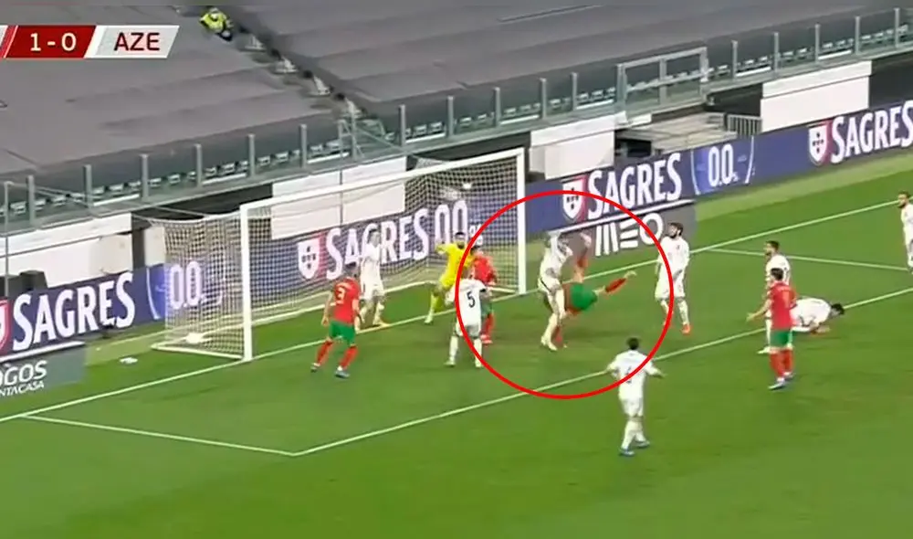 Cristiano Ronaldo realizó una peligrosa acrobacia en el partido. Foto: captura/ESPN Cristiano Ronaldo realizó una peligrosa acrobacia en el partido. Foto: captura/ESPN