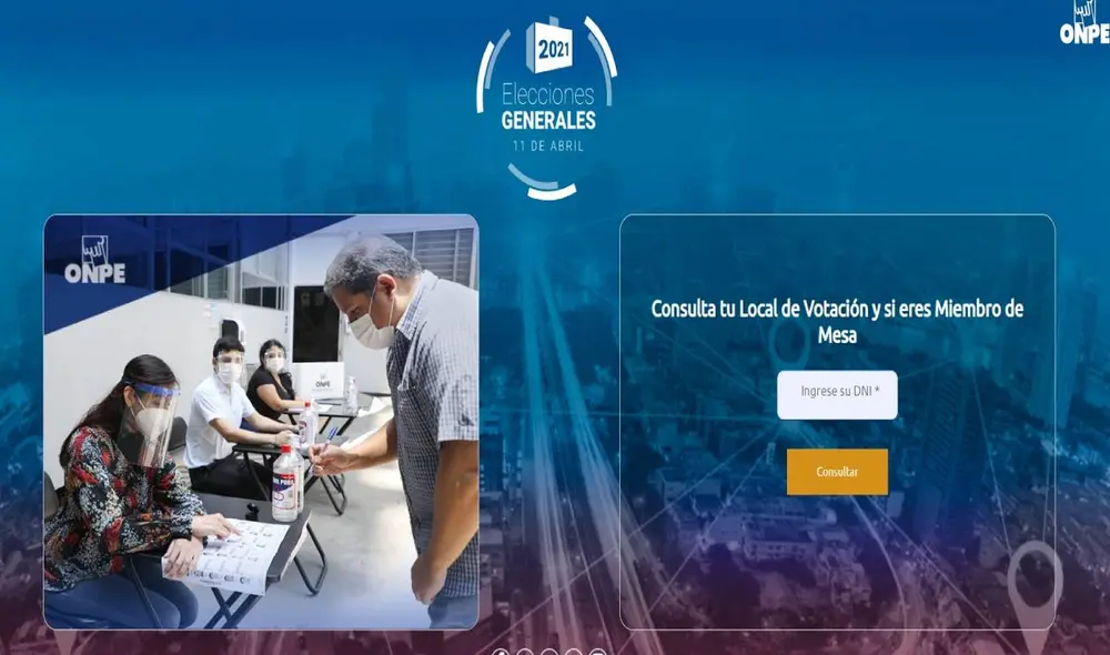 Plataforma habilitada por la ONPE para saber el local de votación. Solo necesitas tu número de DNI. Foto: captura ONPE