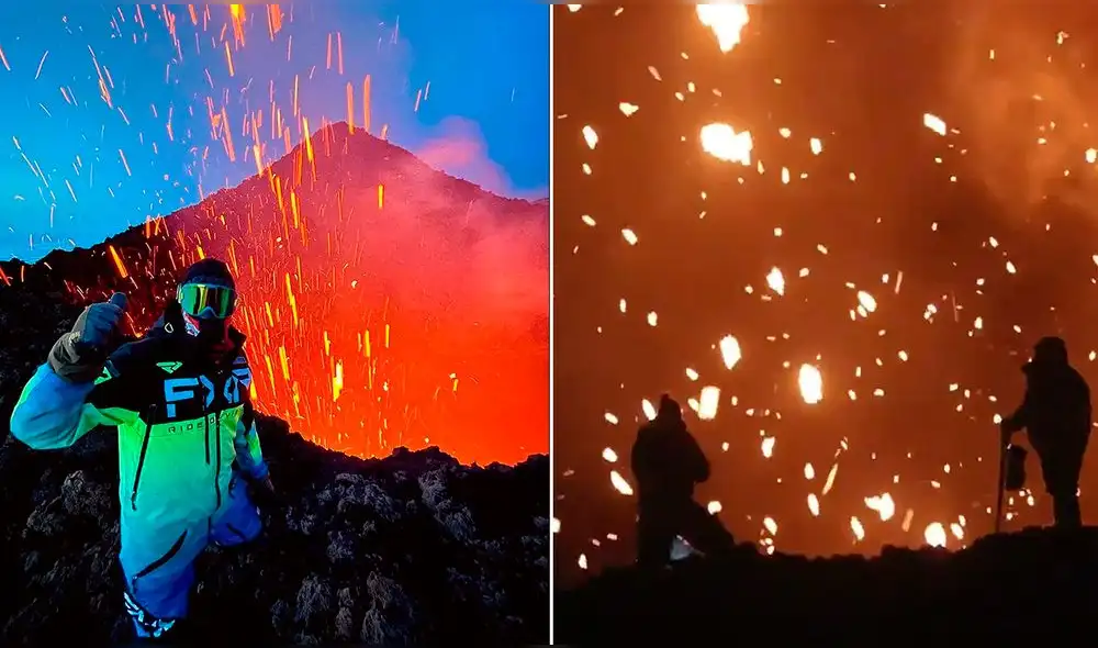 En días anteriores, numerosos turistas se aventuraron a hacerse una foto al borde del cráter, con las coladas de lava de fondo. Foto: captura The Siberian Times