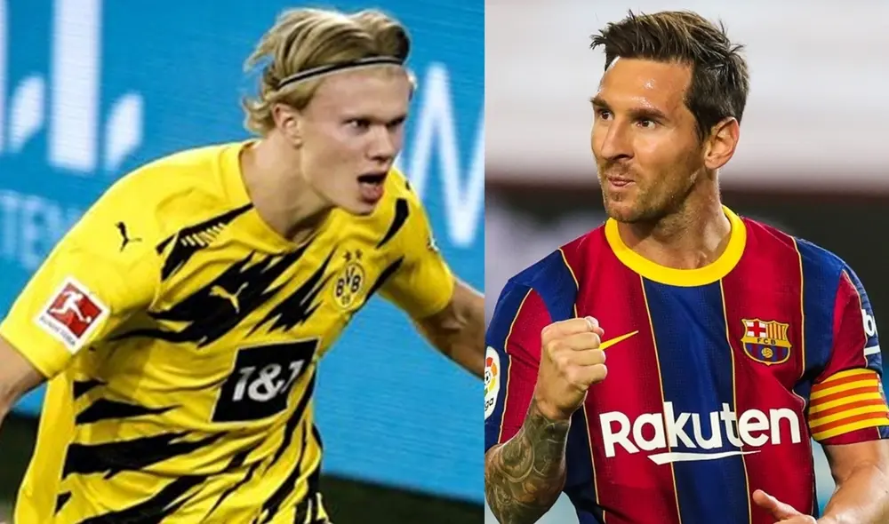 Barcelona sueña con juntar a Haaland con Messi. Foto: Composición GLR/EFE