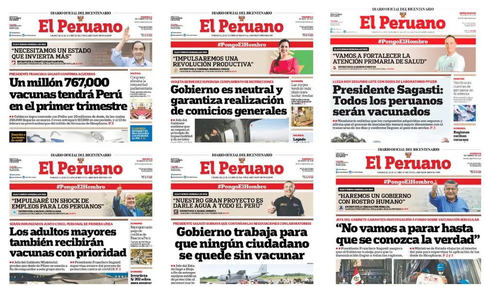 Diferentes portadas de El Peruano protagonizadas por distintos aspirantes al sillón presidencial. Foto: Composición La República/ El Peruano