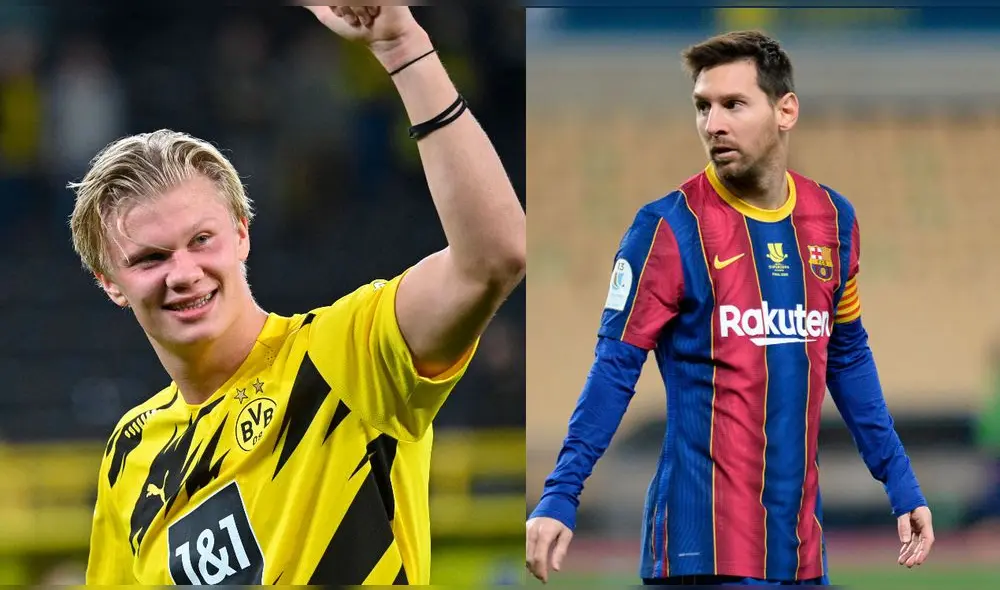 Haaland y Messi podrían ser compañeros en el club azulgrana la siguiente temporada. Foto: AFP Haaland y Messi podrían ser compañeros en el club azulgrana la siguiente temporada. Foto: AFP