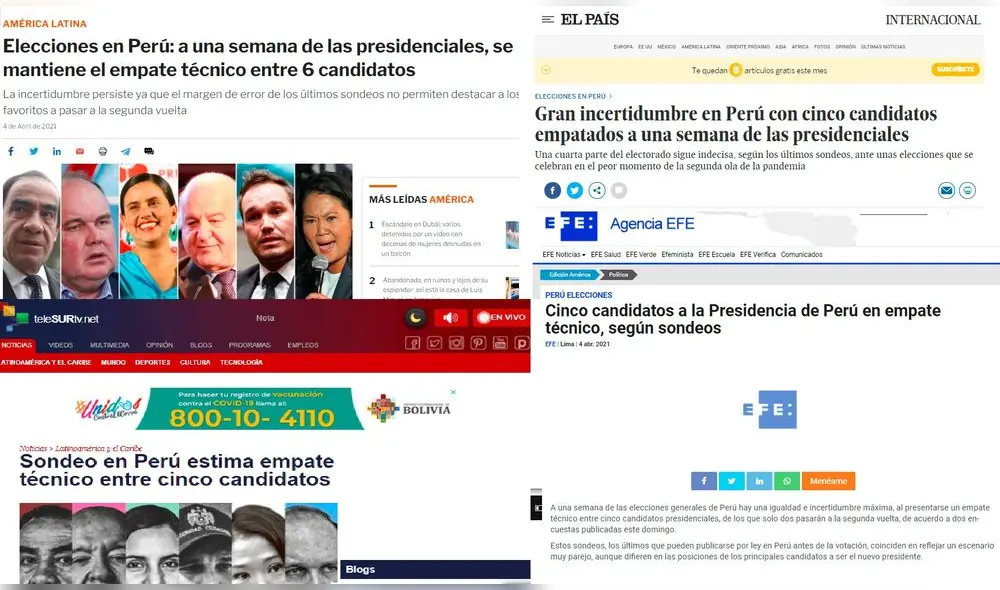 A una semana de las elecciones generales de Perú hay una igualdad e incertidumbre máxima. Foto: captura A una semana de las elecciones generales de Perú hay una igualdad e incertidumbre máxima. Foto: captura