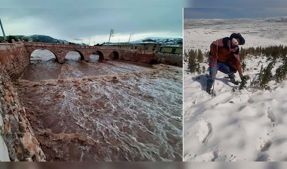 Desborde de ríos y campos de cultivo sepultados de nieve se reportaron en provincias. Foto: composición La República