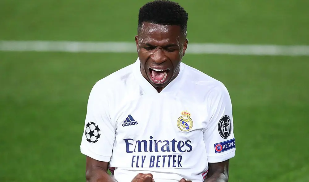 Vinícius Junior marcó doblete para el triunfo de Real Madrid ante Liverpool. foto: EFE