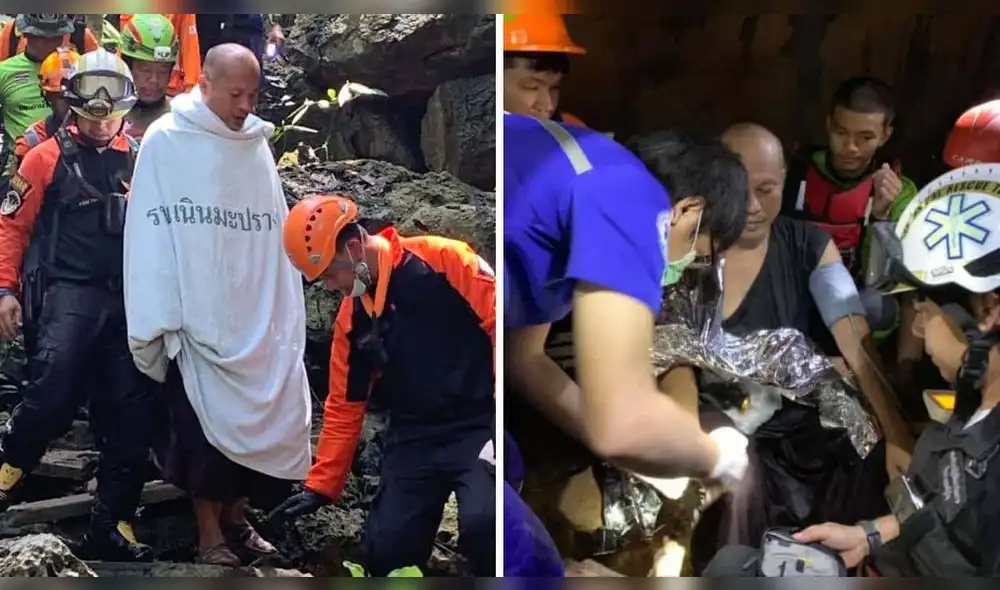 Los rescatistas lo llevaron fuera de la cueva a un lugar seguro y recibió tratamiento en una ambulancia. Foto: captura de BBC Los rescatistas lo llevaron fuera de la cueva a un lugar seguro y recibió tratamiento en una ambulancia. Foto: captura de BBC