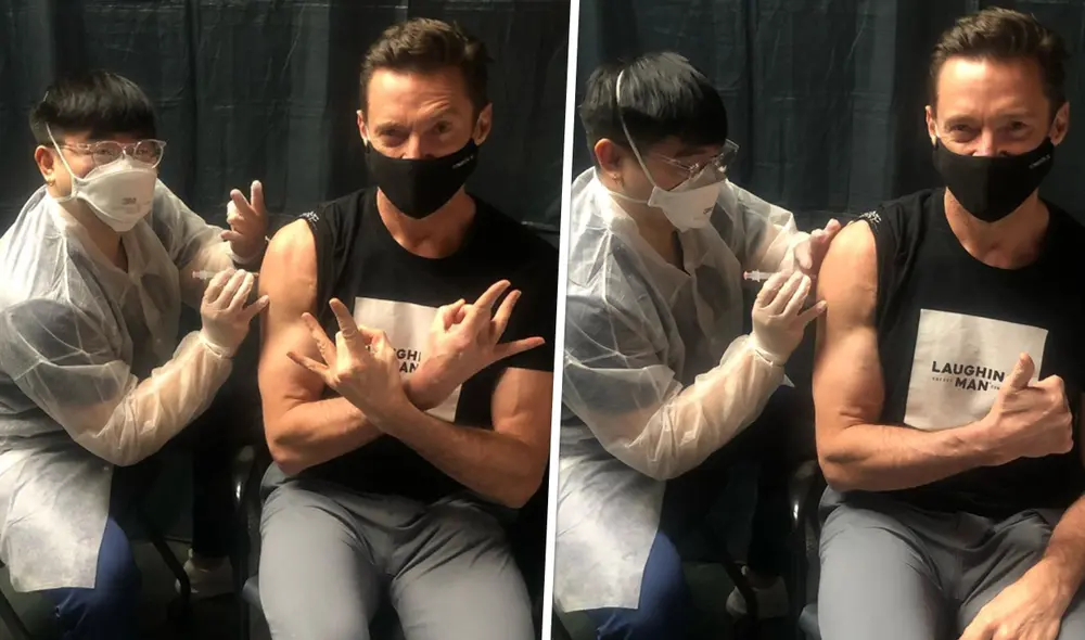 Hugh Jackman muestra el preciso instante en que recibió la vacuna contra el coronavirus. Foto: Hugh Jackman/Instagram