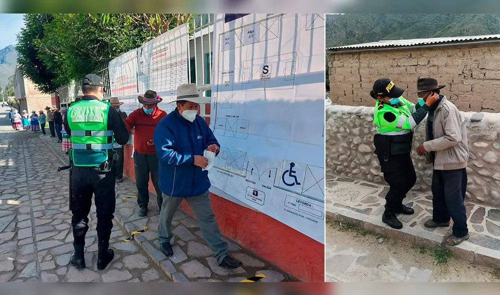 Agentes repartían y colocaban las mascarillas a los adultos mayores. Foto: difusión Agentes repartían y colocaban las mascarillas a los adultos mayores. Foto: difusión