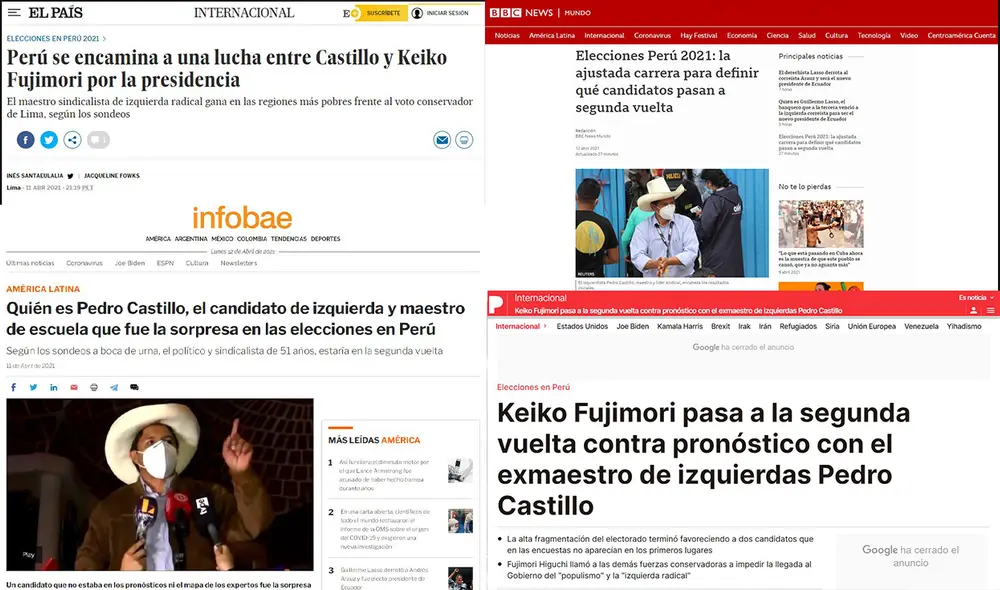 Pedro Castillo conseguiría pasar a una segunda vuelta, de acuerdo al conteo rápido de Ipsos al 100%, debido a que presenta 18,1% de votos a su favor. Foto: composición Pedro Castillo conseguiría pasar a una segunda vuelta, de acuerdo al conteo rápido de Ipsos al 100%, debido a que presenta 18,1% de votos a su favor. Foto: composición