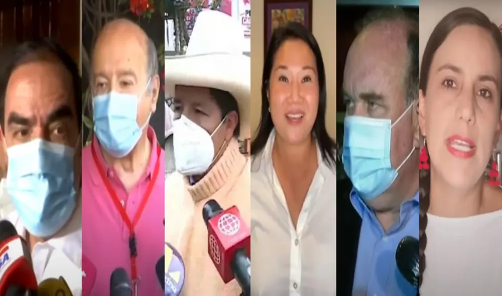 Los candidatos a la presidencia que ocupan los primeros 6 lugares según la ONPE. Foto: captura RPP / TVPerú / AmericaTV / Youtube / Twitter Los candidatos a la presidencia que ocupan los primeros 6 lugares según la ONPE. Foto: captura RPP / TVPerú / AmericaTV / Youtube / Twitter