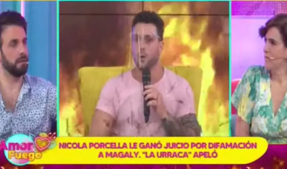 Nicola Porcella se presentó en Amor y Fuego, donde habló sobre la denuncia a Magaly Medina. Foto: captura de Willax