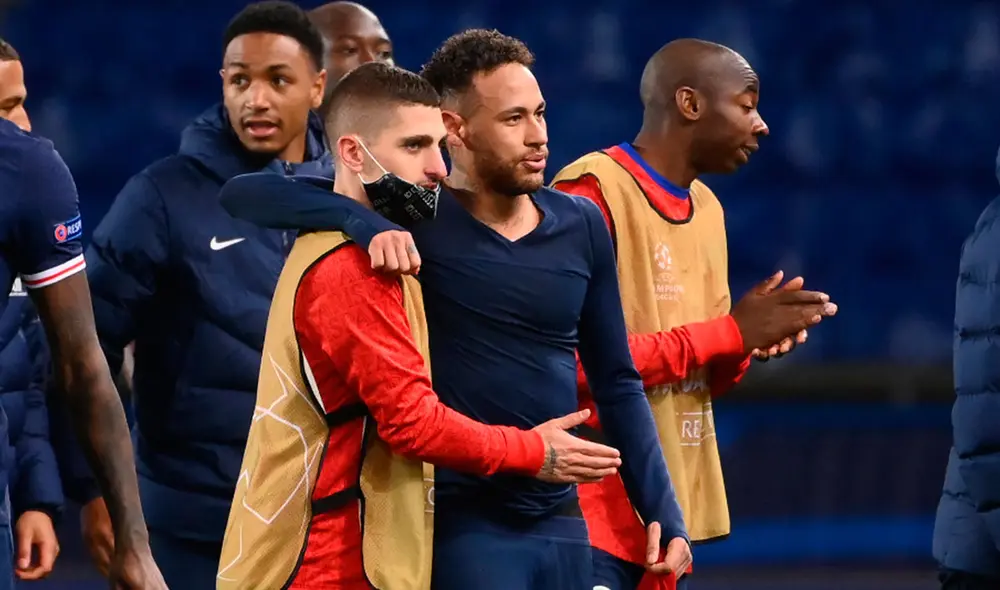 Neymar abrazando a Verratti tras eliminar al Bayern Múnich de la Champions League. Foto: AFP Neymar abrazando a Verratti tras eliminar al Bayern Múnich de la Champions League. Foto: AFP