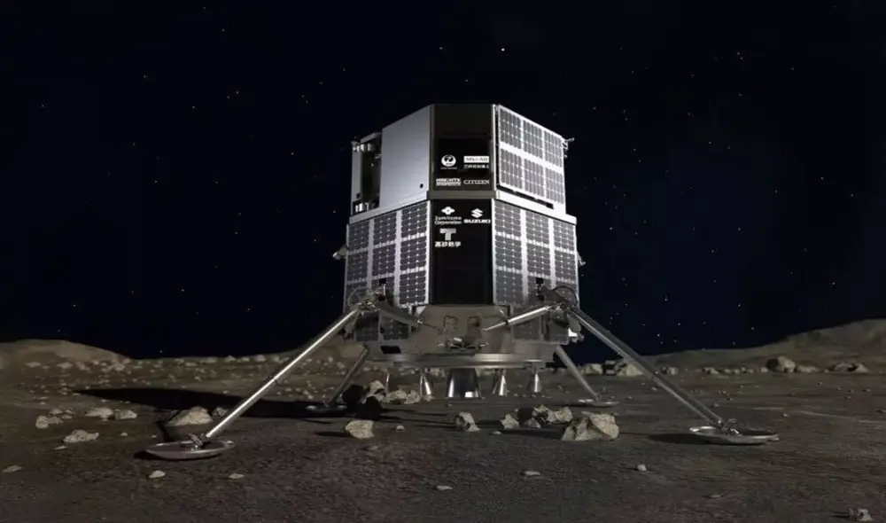 Representación artística del módulo de aterrizaje HAKUTO-R de ispace (Japón) en la superficie de la Luna. Foto: ispace Representación artística del módulo de aterrizaje HAKUTO-R de ispace (Japón) en la superficie de la Luna. Foto: ispace