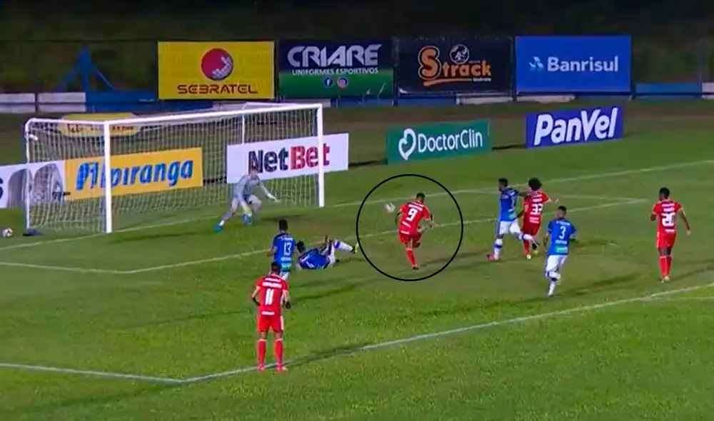 Paolo Guerrero marcó en el partido entre Internacional y Aimoré. Foto: captura de Premiere FC