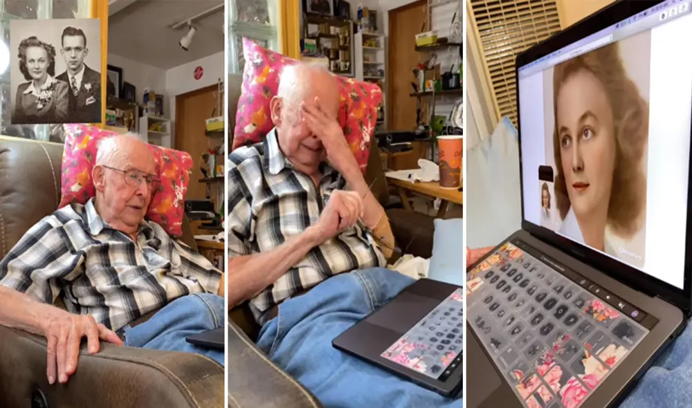 El anciano no pudo contener su emoción al volver a ver la fotografía de su esposa. Foto: captura de YouTube