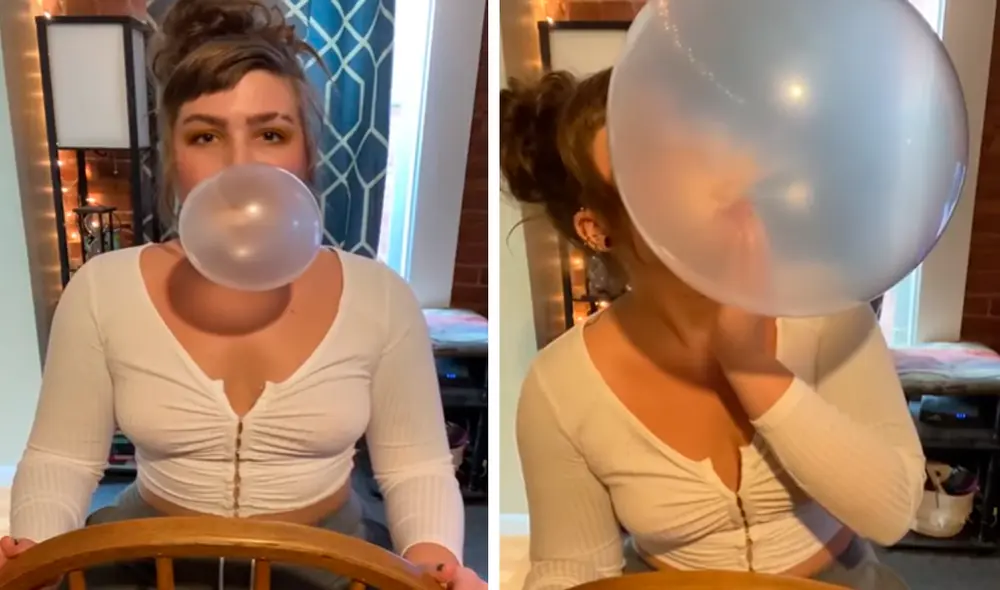 La muchacha quiso demostrar cuánto podía estirar una goma de mascar. Foto: captura de YouTube